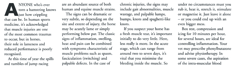 Kate Hesse, equine physiotherapy Pacemaker article